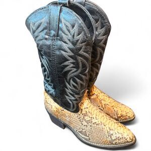 Vtg Acme Genuine Python Snakeskin Cowboy Boots Men’s 8 EW Black Western Exotic